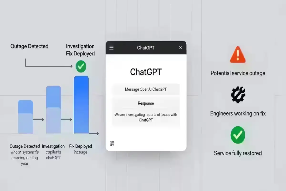 ChatGPT service outage timeline showing investigation and recovery steps