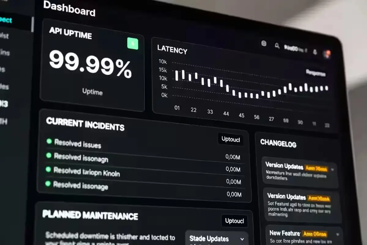 GitHub API status dashboard showing uptime and changelog alerts