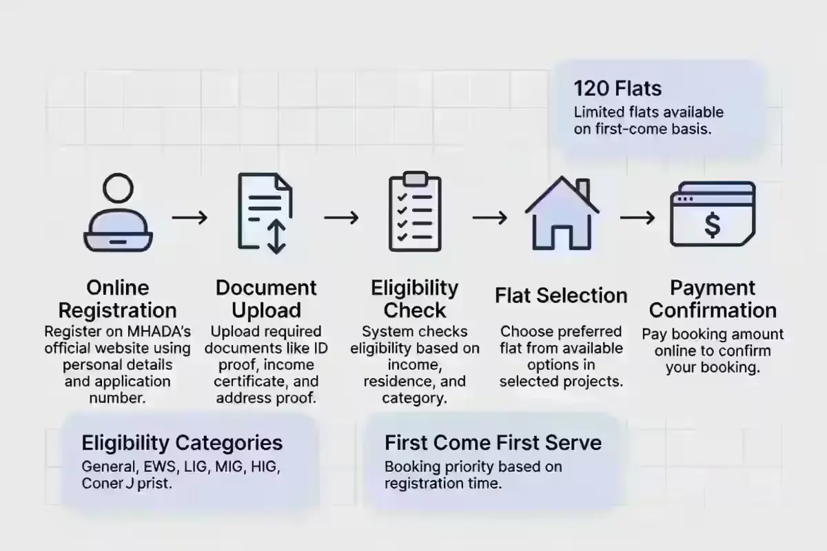 MHADA FCFS booking process and eligibility for Mumbai Lottery 2026
