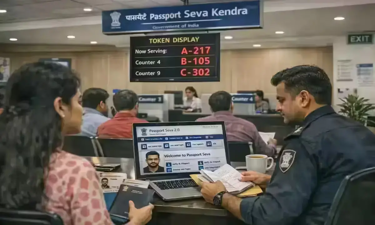 Applicants waiting at Passport Seva Kendra appointment for passport verification