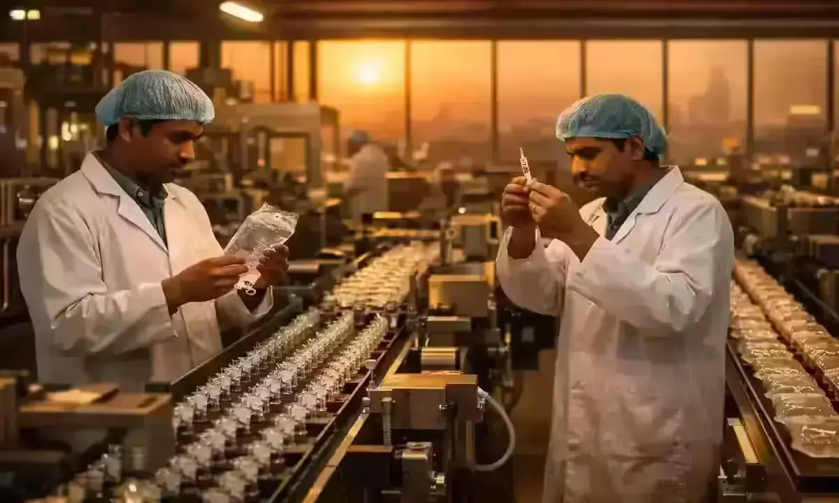 Indian medical device factory workers assembling syringes amid West Asia war supply chain disruption March 2026