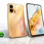 OPPO A6s 5G Aurora Gold front and back view showing dual camera module