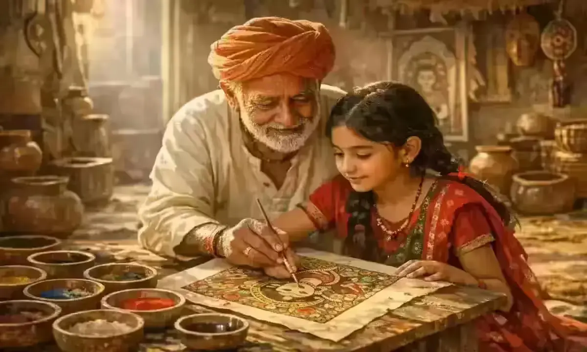young-indian-girl-learning-traditional-craft-from-elder-artisan