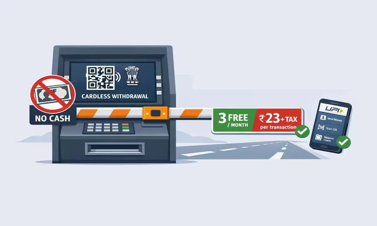 ATM UPI cardless withdrawal included in free transaction limit April 2026 charge Rs 23