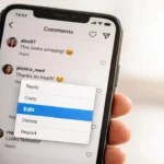 Instagram comment edit option appearing on Android phone screen in April 2026, showing the 15-minute editing feature