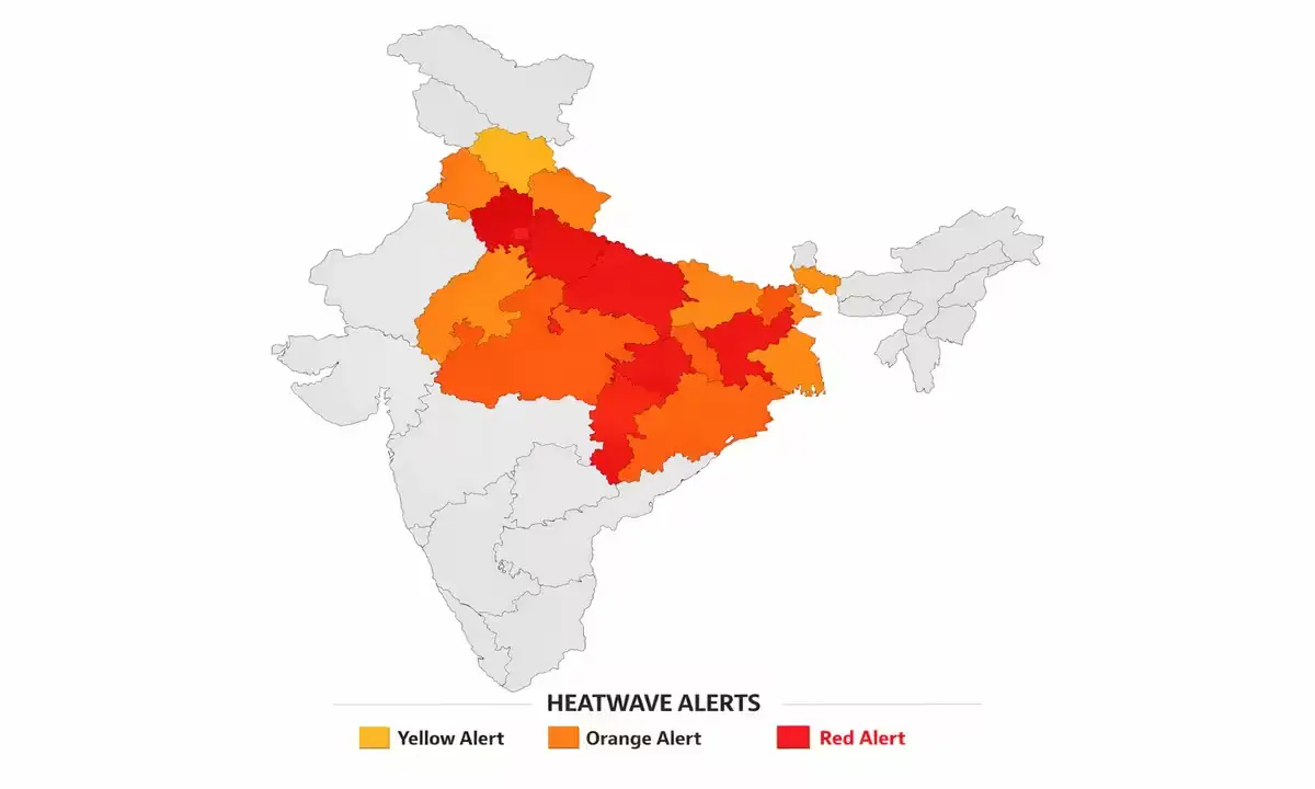 Map showing 11 Indian states under IMD heat wave alert April 20–25 2026 including Delhi Punjab Haryana Rajasthan and Uttar Pradesh