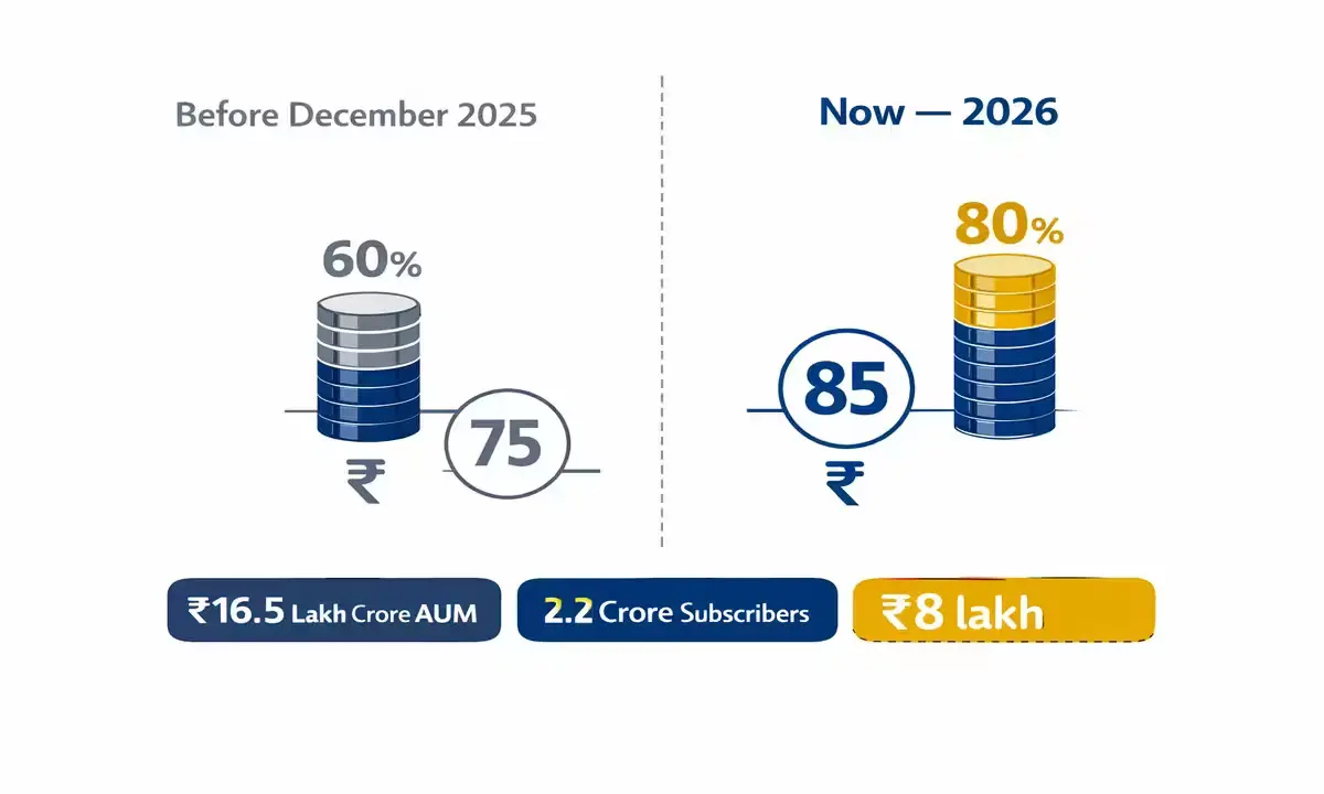NPS withdrawal rules before and after the December 2025 PFRDA amendment — lump sum raised to 80%, age limit to 85, full withdrawal threshold to ₹8 lakh