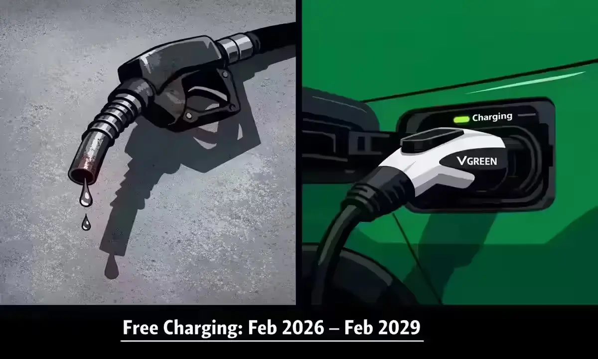 VinFast free charging 2026 Vietnam V-Green electric vs petrol cost comparison