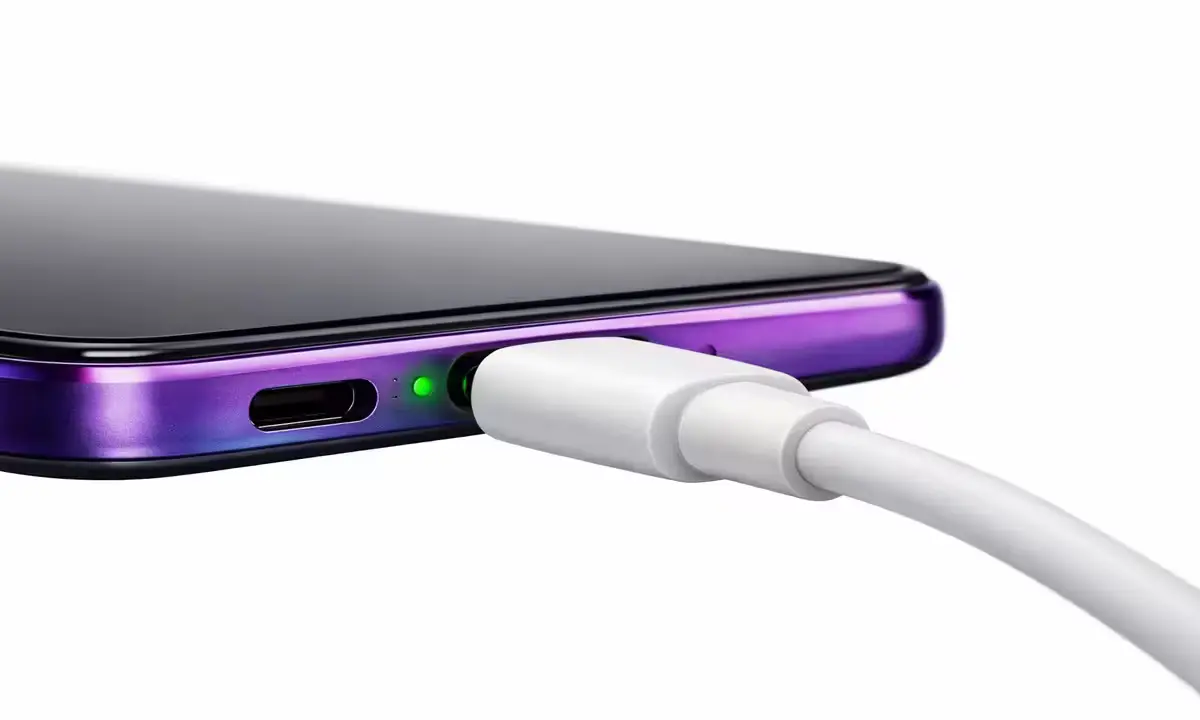 Vivo V70 FE 90W fast charging port — 7000mAh battery charges fully in under 50 minutes