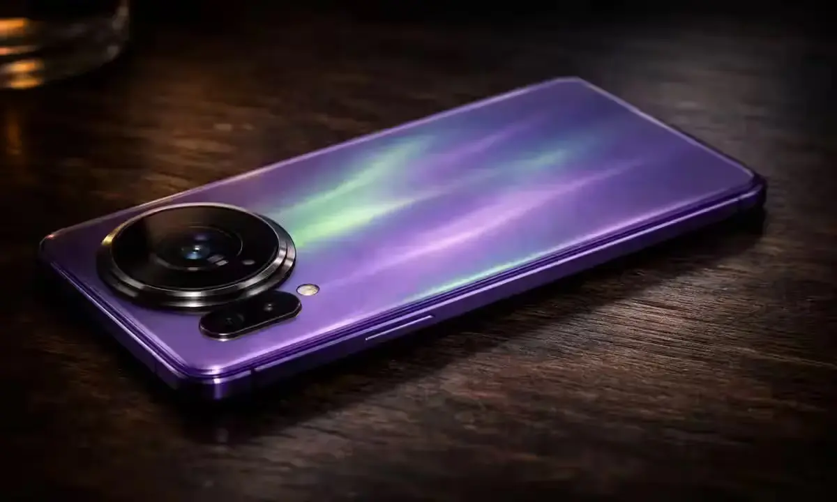 Vivo V70 FE Darkness Glow technology - Northern Lights Purple variant aurora effect in low light