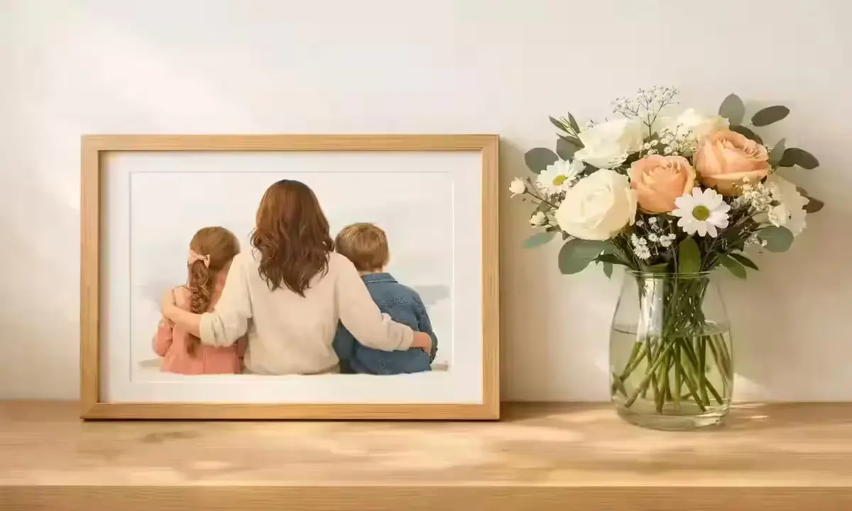 Custom personalized Mother's Day gift framed portrait with flowers