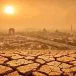 Delhi heatwave May 2026 — 45°C temperature aerial view of city under heat haze