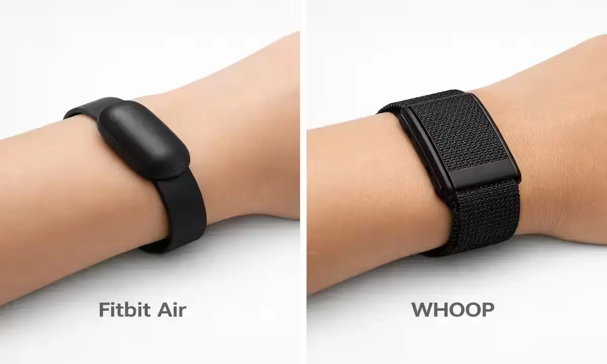 Google Fitbit Air vs Whoop screenless fitness tracker comparison