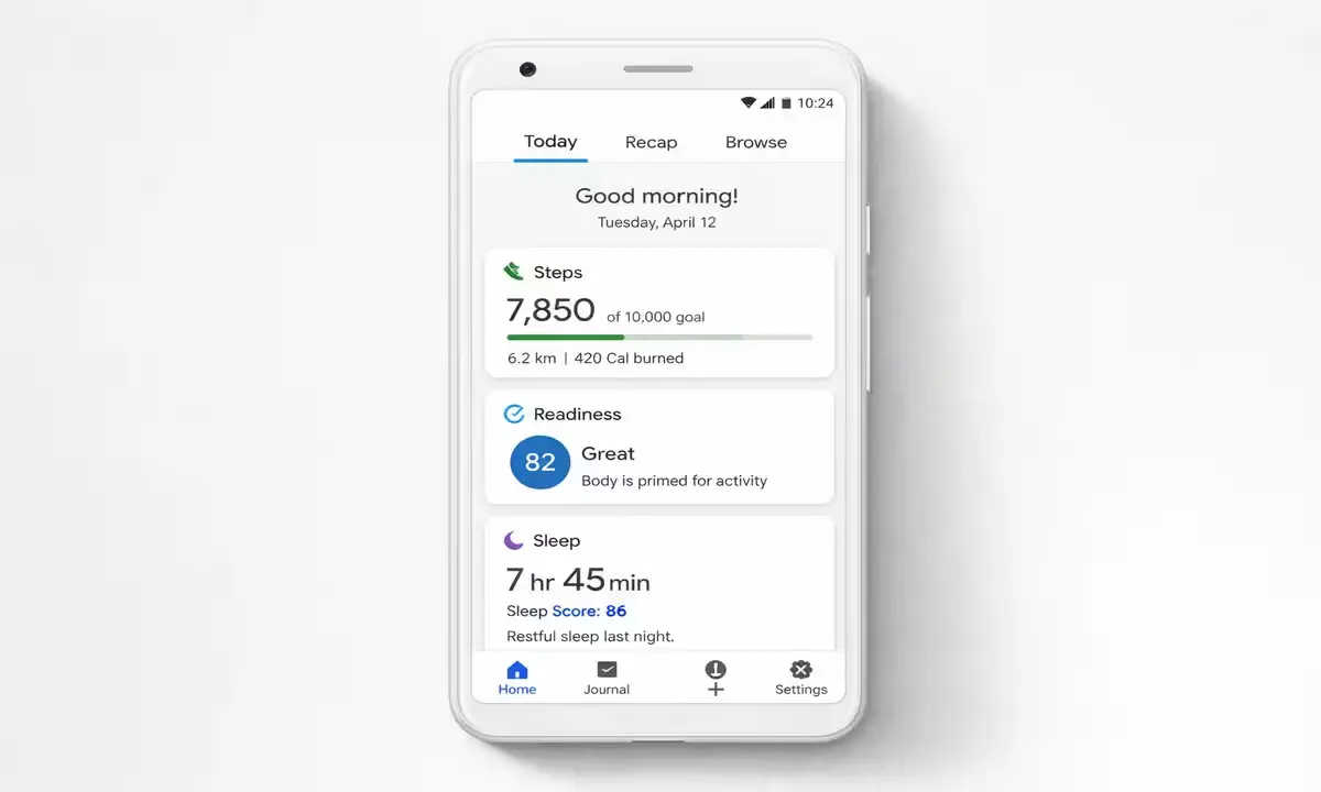 Google Health app Today tab showing fitness sleep and readiness metrics on Android
