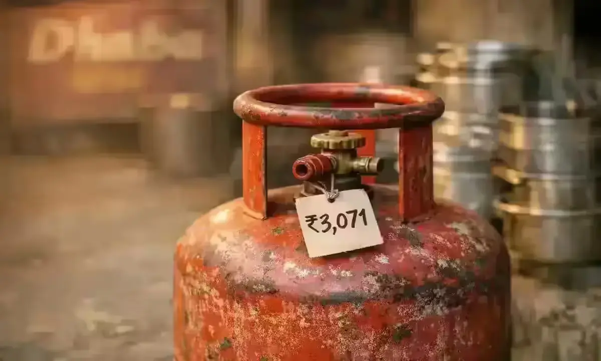LPG gas cylinder price hike May 2026 — commercial 19-kg cylinder outside Indian restaurant kitchen
