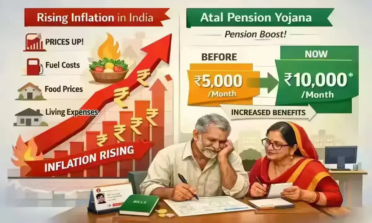 अटल पेंशन योजना में ₹5,000 से ₹10,000 पेंशन प्रस्ताव का ग्राफिक