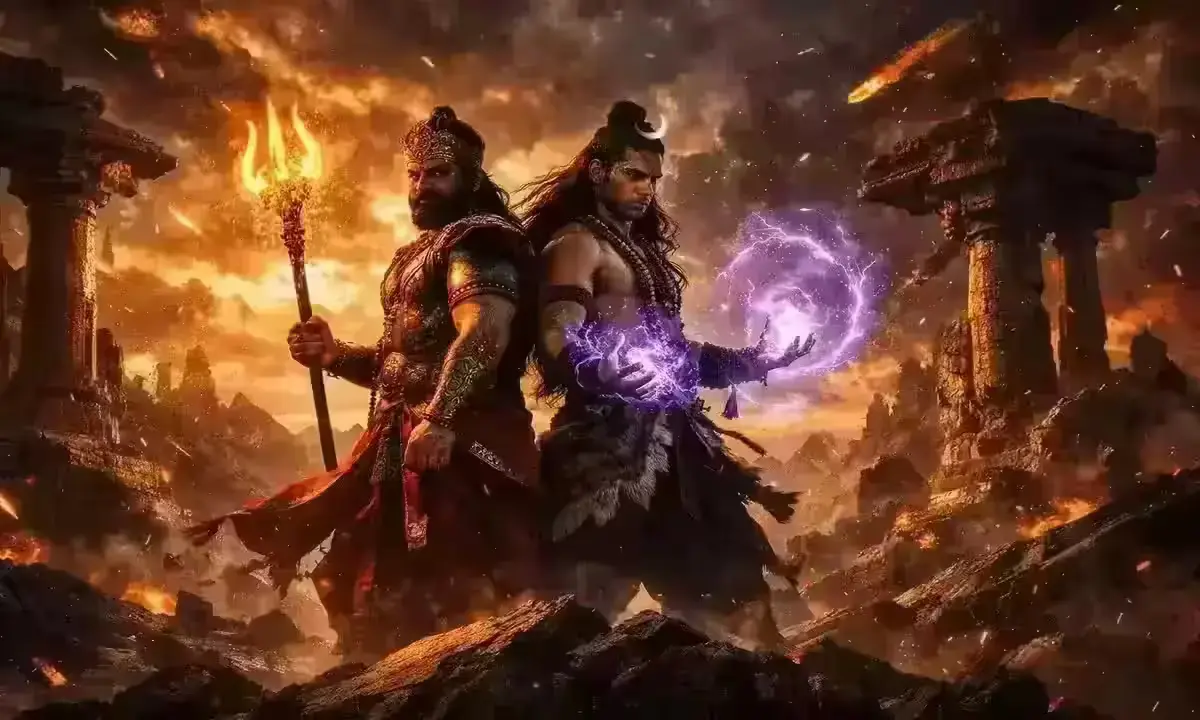 Raji: Kaliyuga 2026 gameplay - Raji with Trishul and Darsh with Siddhi powers at Eternal Summit, Nodding Heads Games
